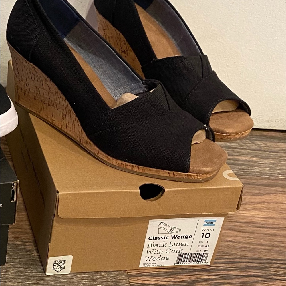 Toms Black Wedge Sandals with Cork Heel